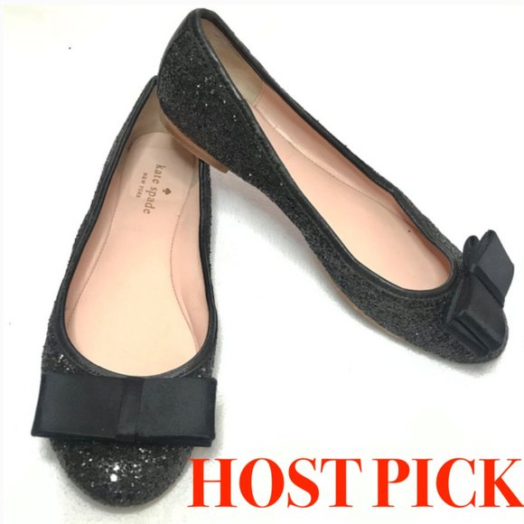 Kate Spade Black York Glitter Bow Flats - Picture 1 of 9